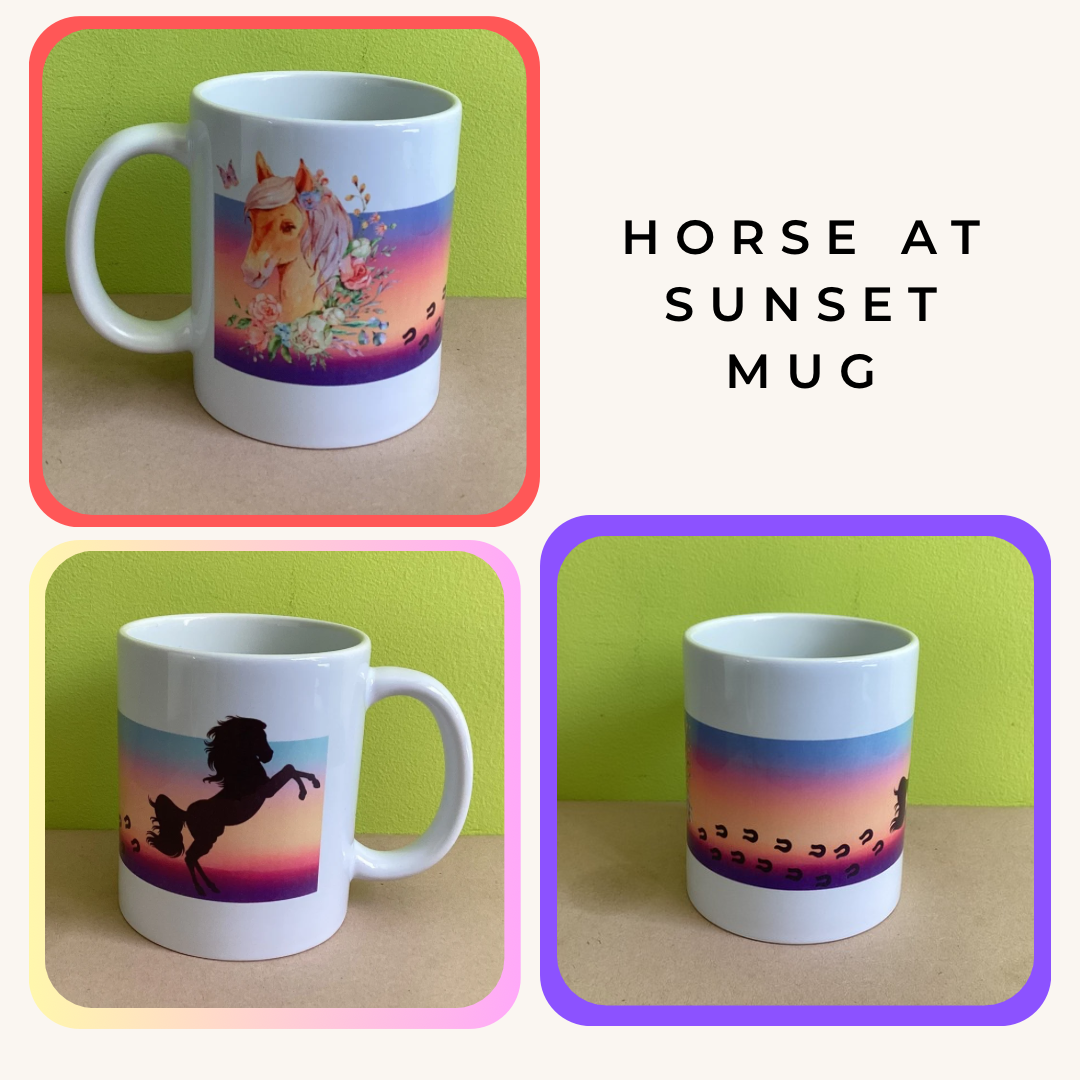 Horse at sunset mug